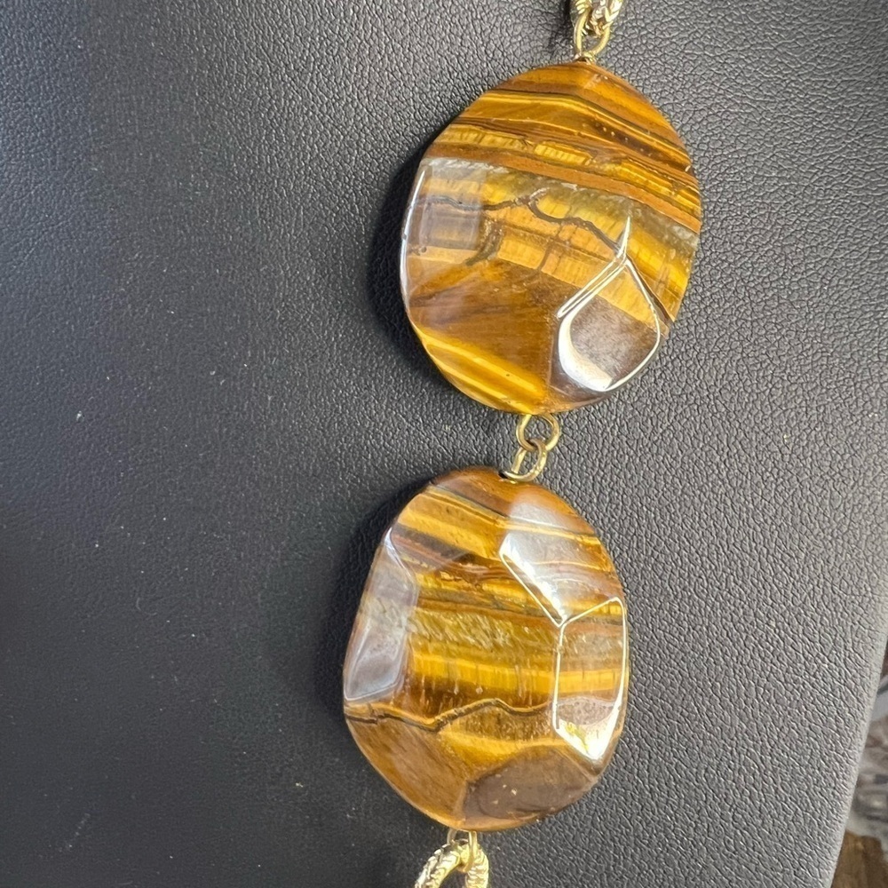 Vintage Lee Angel Gold-Tone Tigers Eye Necklace 24” D1 - Picture 2 of 5